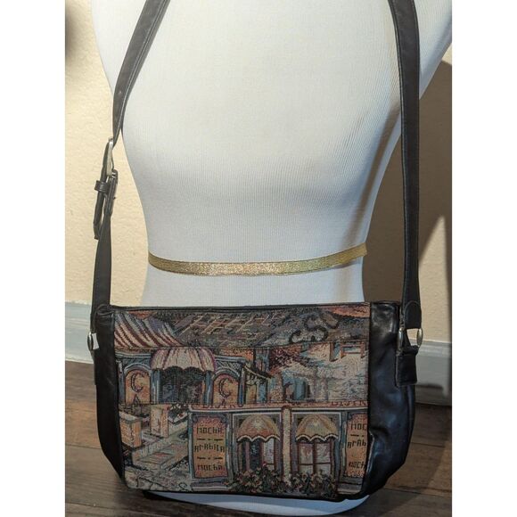 SAS Tapestry European Cafe St Louis Shoulder Crossbody Bag Purse Black Trim - Picture 1 of 3